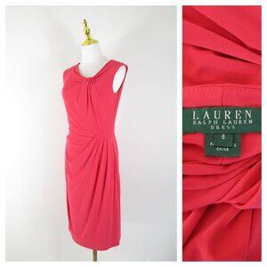 Lauren Ralph Lauren Solid Coral Pink Sleeveless Sheath Dress 6 Formal Business